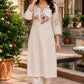 Beige Floral Embroidered Cotton Kurta & Pant Set for Women