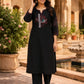 Black Floral Embroidered Cotton Kurta & Pant Set for Women