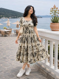 White Floral Printed Rayon Dress