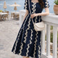 Dark Blue Printed Rayon Fit & Flare Dress