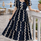 Dark Blue Printed Rayon Fit & Flare Dress