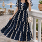 Dark Blue Printed Rayon Fit & Flare Dress