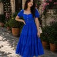Blue Bandhani Print Cotton Maxi Dress for Women