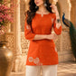 Orange Floral Printed Cotton Kurta for Women