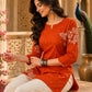 Orange Floral Printed Cotton Kurta for Women