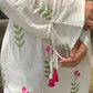 Women’s Ivory White Floral Cotton Kurta Pant Set with Pink Dupatta