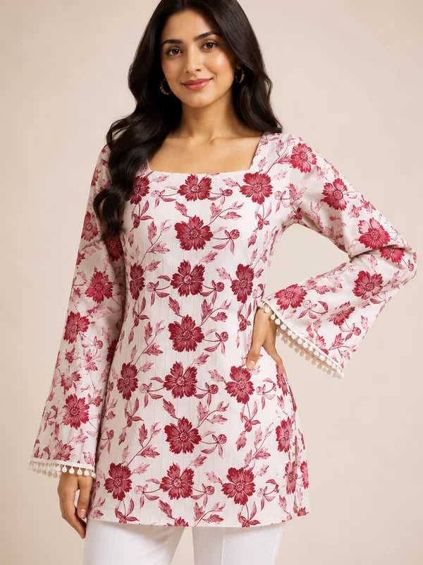 Purple Floral Printed Rayon Kurta for Women