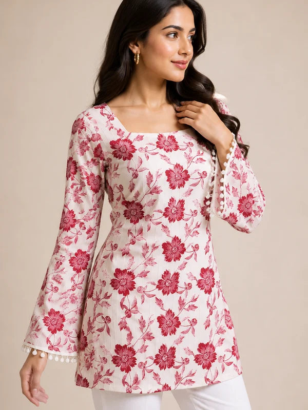 Black Floral Printed Cotton Kurta for Women
