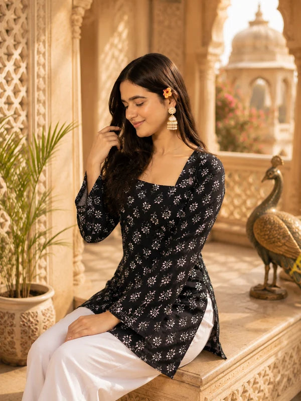 Brown Floral Printed Cotton Kurti for Women