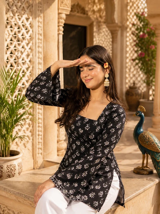 Brown Floral Printed Cotton Kurti for Women