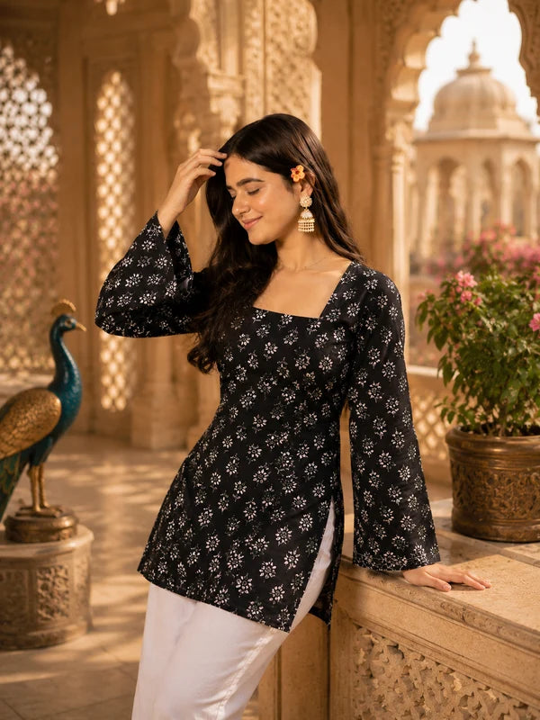 Brown Floral Printed Cotton Kurti for Women