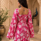 Red Floral Printed Rayon A-Line Kurti
