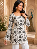 Black Floral Printed Cotton Kurta for Women