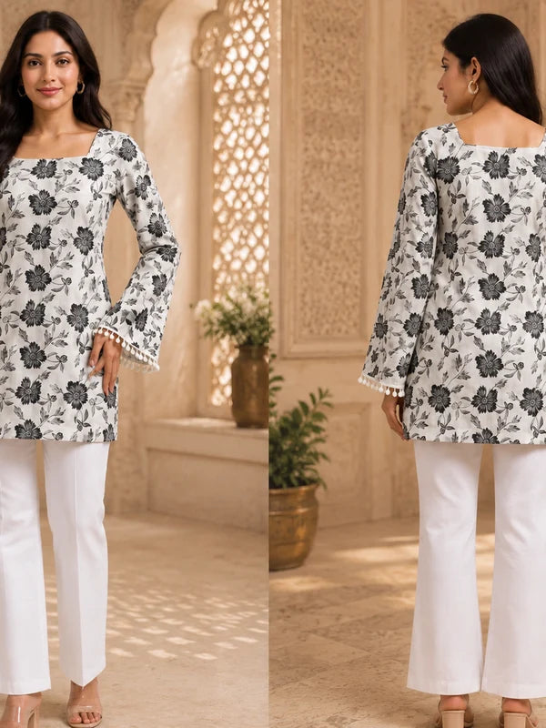 Purple Floral Printed Rayon Kurta for Women