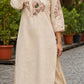 Beige Floral Embroidered Cotton Kurta & Pant Set for Women